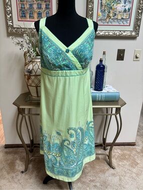 Madison Leigh Faux Wrap Light Green Empire Waist Sundress Paisley Print Size 14W